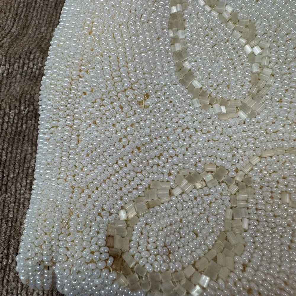 Vintage Cream Hand Beaded in Belgium Clutch bag with Coin Purse
